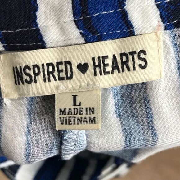 Inspired Hearts Women Large Blue Vertical Stripe Nautical Belted Dress Shorts - Picture 5 of 7